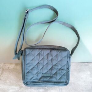 Vera Bradley Crossbody Bag Blue Quilted Solid Floral Lining Adjustable Purse x1